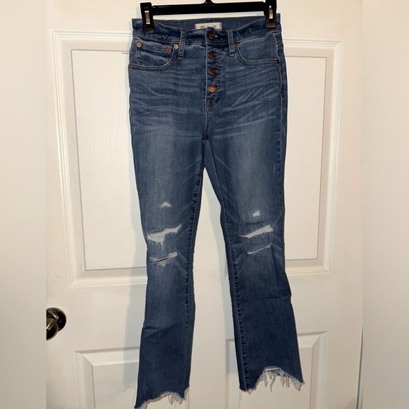 Madewell women’s Cali Demi-boot distressed denim jeans 25 button fly - Picture 1 of 9